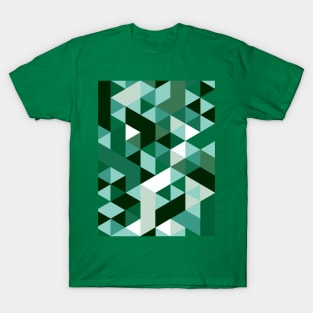 Distorted Geometric Art in Greens T-Shirt